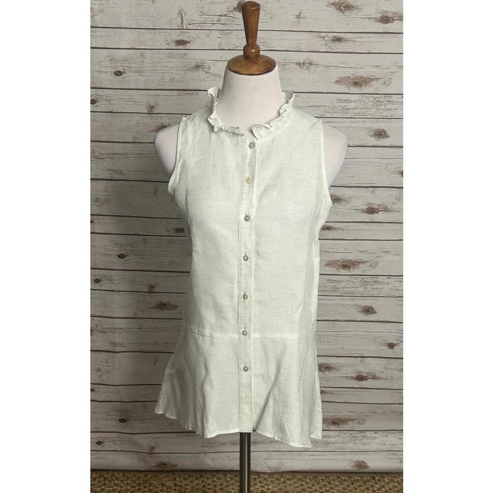 Worth New York pleated collar sleeveless button-up linen-blend shirt Size 12 - Picture 1 of 7